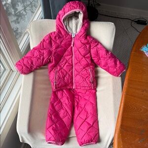 L.L. Bean Bright Pink Quilted Snowset with Hood —size 12/18 months